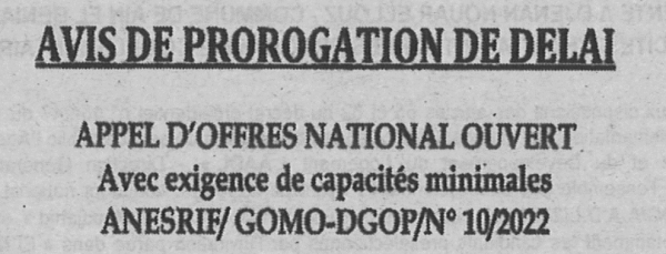 Avis de prorogation de d&eacute;lai
