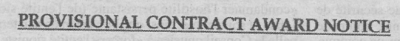 Provisional Contract Award Notice