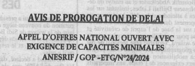 Avis de prorogation de d&eacute;lai