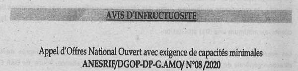 Avis d'infructuosit&eacute;