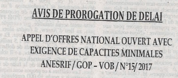 Avis de prorogation de d&eacute;ali