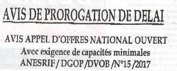 Avis de prorogation de d&eacute;lai