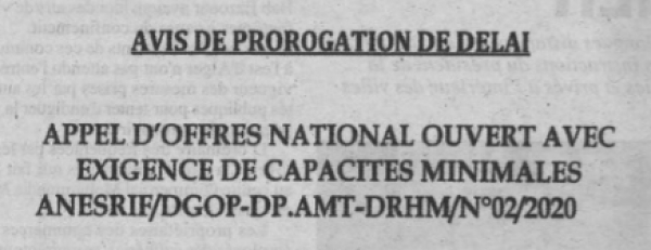 Avis de prorogation de d&eacute;lai