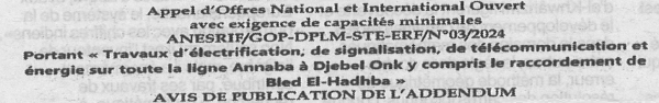 Avis de Publication de l'Addendum