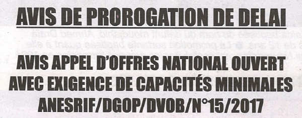 Avis de prorogation de d&eacute;lai
