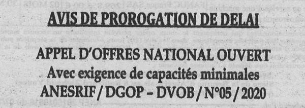 Avis de prorogation de d&eacute;lai