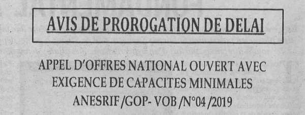 Avis de prorogation de d&eacute;lai