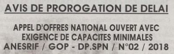 Avis de Prorogation de d&eacute;lai
