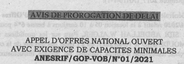 Avis de prorogation de d&eacute;lai