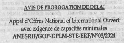 Avis de prorogation de d&eacute;lai