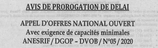 Avis de prorogation de d&eacute;lai