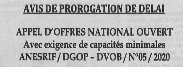 Avis de prorogation de d&eacute;lai
