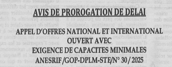 Avis de prorogation de d&eacute;lai