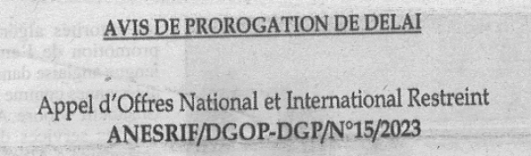 Avis de prorogation de d&eacute;lai
