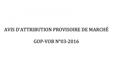 Avis d'attribution provisoire de march&eacute;